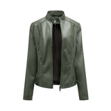 Dames Leren Look Jas met Opstaande Kraag