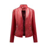 Dames Leren Look Jas met Opstaande Kraag