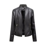 Dames Leren Look Jas met Opstaande Kraag