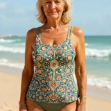 Dames Badpak met Grafische Print en Brede Bandjes