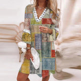 Boho Print Jurk met V Hals en Losse Pasvorm