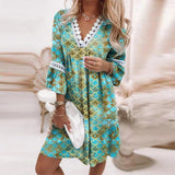 Boho Print Jurk met V Hals en Losse Pasvorm