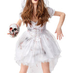 Halloween mini jurk – vampierbruid kostuum voor dames met bloedvlekdetails, comfortabele pasvorm en eng elegant ontwerp, perfect voor Halloween en verkleedfeesten.