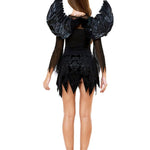 Halloween mini jurk – gevleugelde donkere engel kostuum voor dames, comfortabele pasvorm met mysterieus en elegant ontwerp, perfect voor Halloween en verkleedfeesten.
