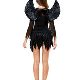 Halloween mini jurk – gevleugelde donkere engel kostuum voor dames, comfortabele pasvorm met mysterieus en elegant ontwerp, perfect voor Halloween en verkleedfeesten.