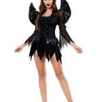 Halloween mini jurk – gevleugelde donkere engel kostuum voor dames, comfortabele pasvorm met mysterieus en elegant ontwerp, perfect voor Halloween en verkleedfeesten.