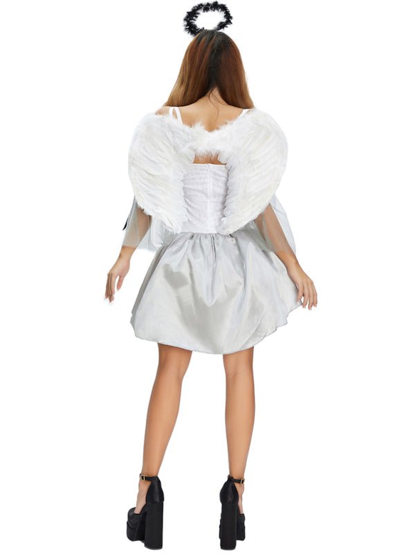 Halloween mini jurk – gevleugelde donkere engel kostuum voor dames, comfortabele pasvorm met mysterieus en elegant ontwerp, perfect voor Halloween en verkleedfeesten.