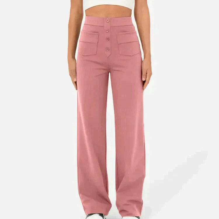 Elastische damesbroek met hoge taille van stretchy, ademende stof voor een comfortabele pasvorm en trendy, flatterend design.