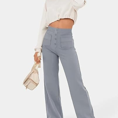 Elastische damesbroek met hoge taille van stretchy, ademende stof voor een comfortabele pasvorm en trendy, flatterend design.