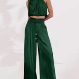 Tweedelige Set met Gedrapeerde Top en Wijde Broek