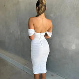 Off-Shoulder Midi Jurk met Structuurpatroon