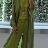 Driedelige Set met Top, Wijde Broek en Lange Overlay