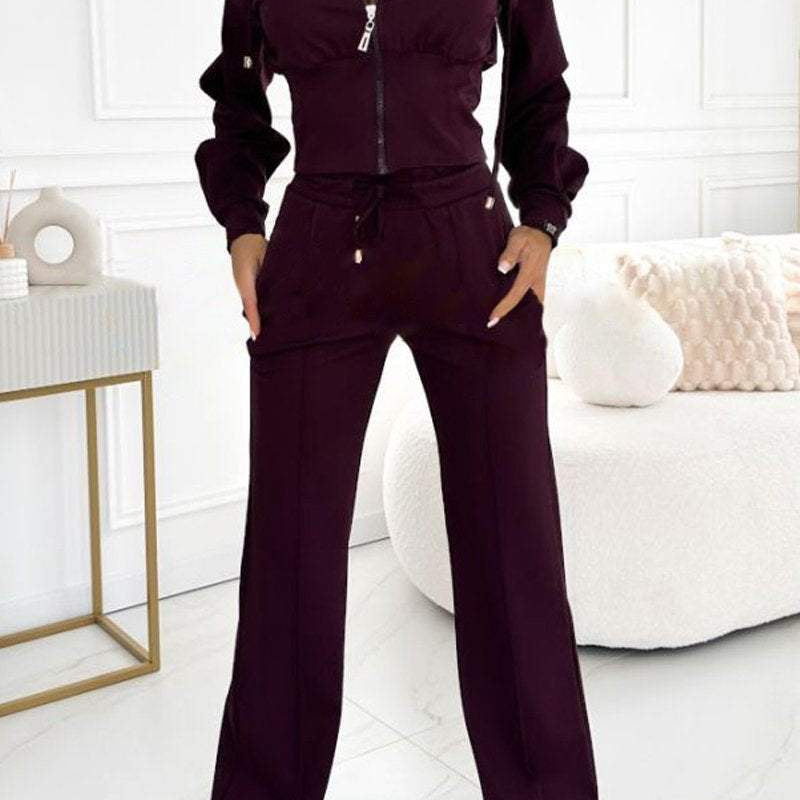 Tweedelige Lounge Set met Ritsvest en Wijde Broek