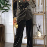 Velours Tweedelige Set met Dubbelrij Blazer