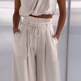 Tweedelige Set met Gedrapeerde Top en Wijde Broek