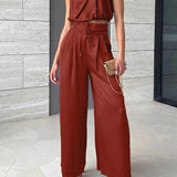 Tweedelige Set met Gedrapeerde Top en Wijde Broek