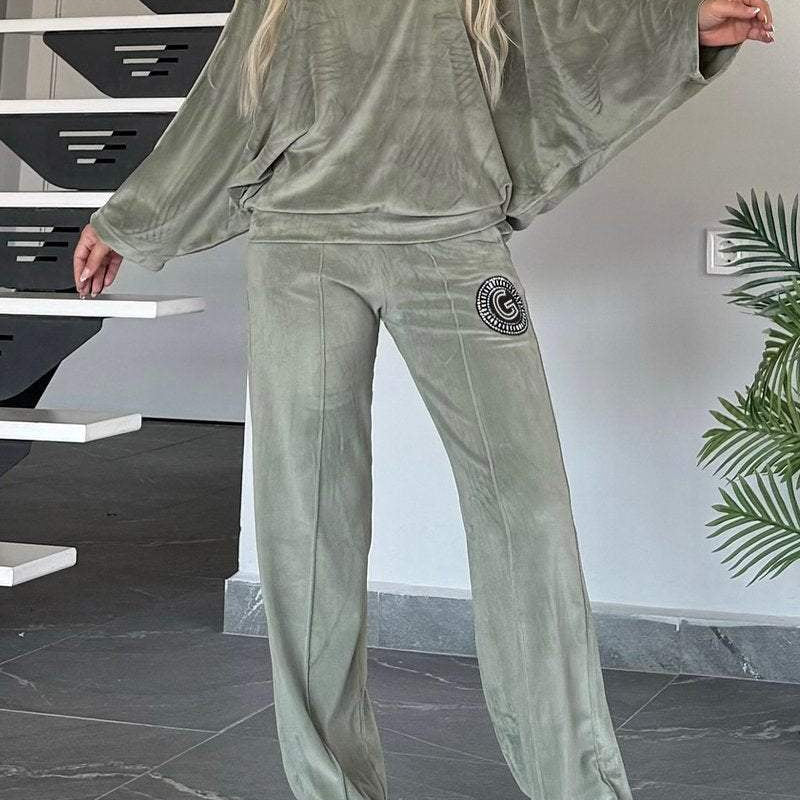 Velours Tweedelige Lounge Set met Wijde Broek