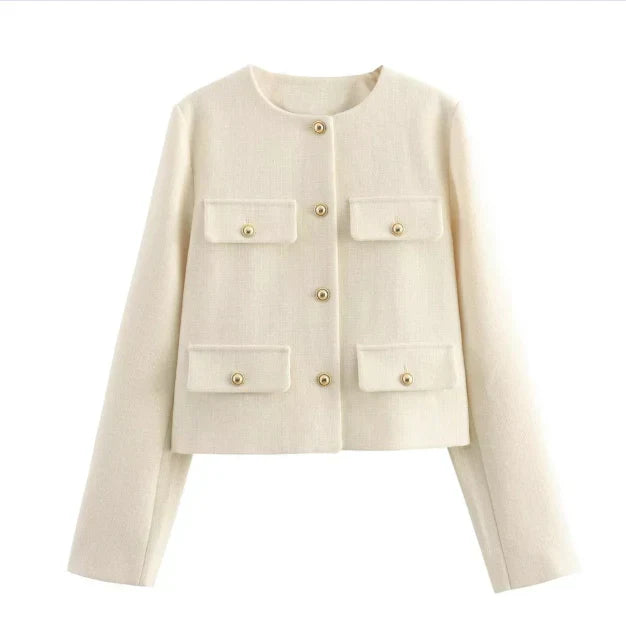 Elise damesjas – tijdloze tweed look met elegante pasvorm, warme voering en stijlvolle afwerking voor veelzijdig gebruik.