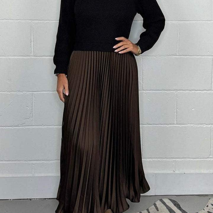 Gebreide Tweedelige Set met Geplooide Midi Rok