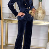 Velours Tweedelige Set met Dubbelrij Blazer