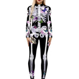 Halloween kostuum – skelet met bloemenprint voor dames, comfortabel en speels ontwerp, perfect voor Halloween, verkleedfeesten en themaparty’s.
