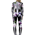 Halloween kostuum – skelet met bloemenprint voor dames, comfortabel en speels ontwerp, perfect voor Halloween, verkleedfeesten en themaparty’s.