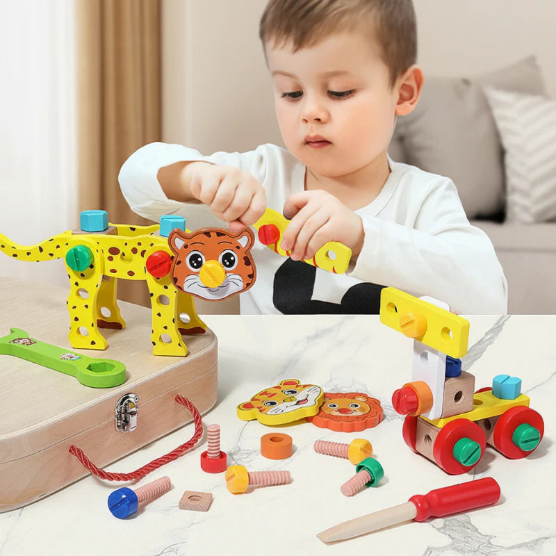 ZooTools houten dieren speelset voor kinderen – educatief en duurzaam speelgoed met kleurrijke dierenfiguren voor fantasierijk spel en motorische ontwikkeling.
