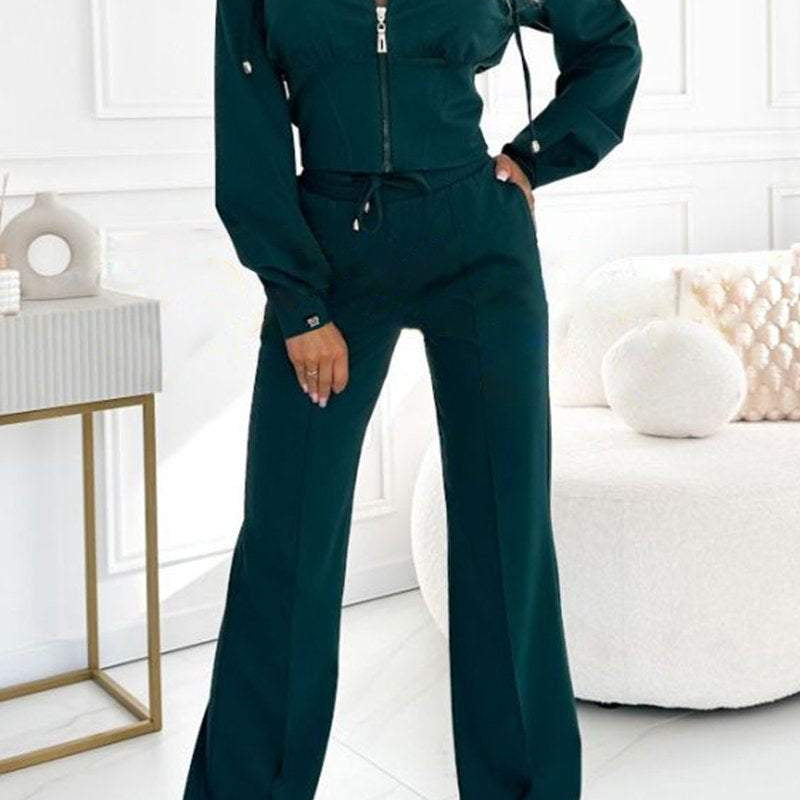 Tweedelige Lounge Set met Ritsvest en Wijde Broek