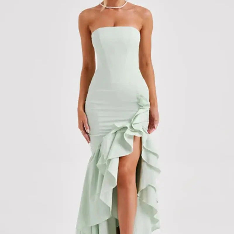 Straploze Maxi Jurk met Volantdetails