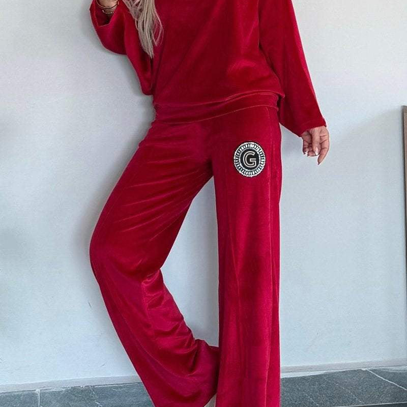 Velours Tweedelige Lounge Set met Wijde Broek