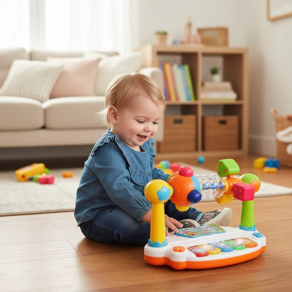 MiniMelody Draaibare Speelgoedpiano met Licht & Geluid – Educatief muziekspeelgoed dat creativiteit, ritmegevoel en muzikaal plezier bij kinderen stimuleert.