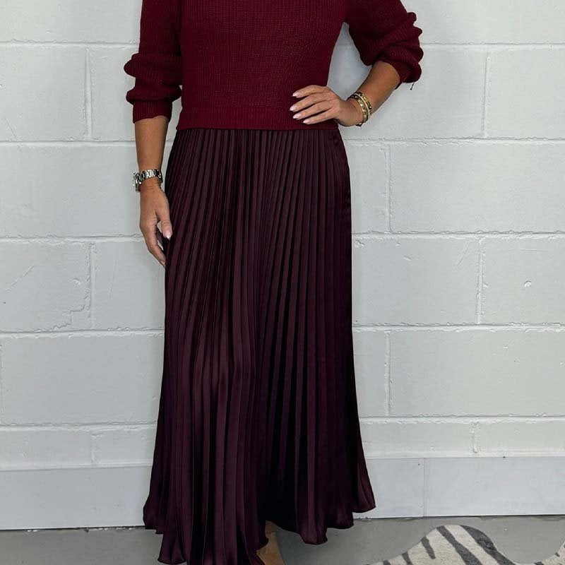 Gebreide Tweedelige Set met Geplooide Midi Rok