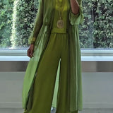 Driedelige Set met Top, Wijde Broek en Lange Overlay