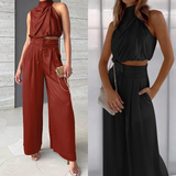 Tweedelige Set met Gedrapeerde Top en Wijde Broek