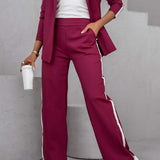 Tweedelige Set met Blazer en Wijde Broek met Contraststrepen