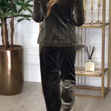 Velours Tweedelige Set met Dubbelrij Blazer