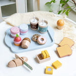 Montessori Picnic Set – interactief ontbijt- en picknickspeelgoed voor kinderen met realistische etenswaren, houten onderdelen en leerzame speelelementen.