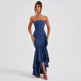 Straploze Maxi Jurk met Volantdetails