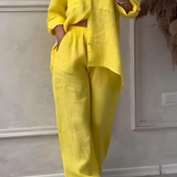 Tweedelige Set met Knoopblouse en Wijde Broek