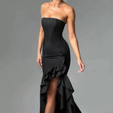 Straploze Maxi Jurk met Volantdetails