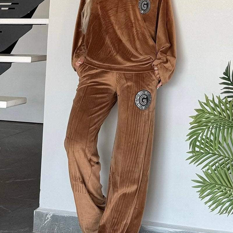 Velours Tweedelige Lounge Set met Wijde Broek