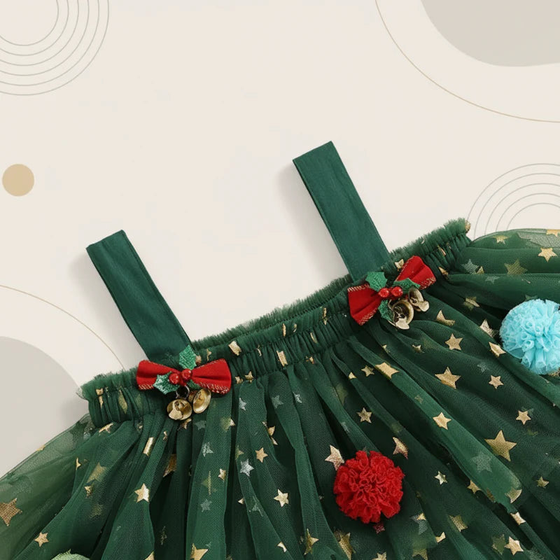 LittleStar magische kerstjurk voor meisjes – feestelijke jurk van zachte, comfortabele stof met glinsterende details, perfect voor kerst en speciale gelegenheden.