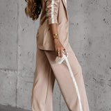 Tweedelige Set met Blazer en Wijde Broek met Contraststrepen