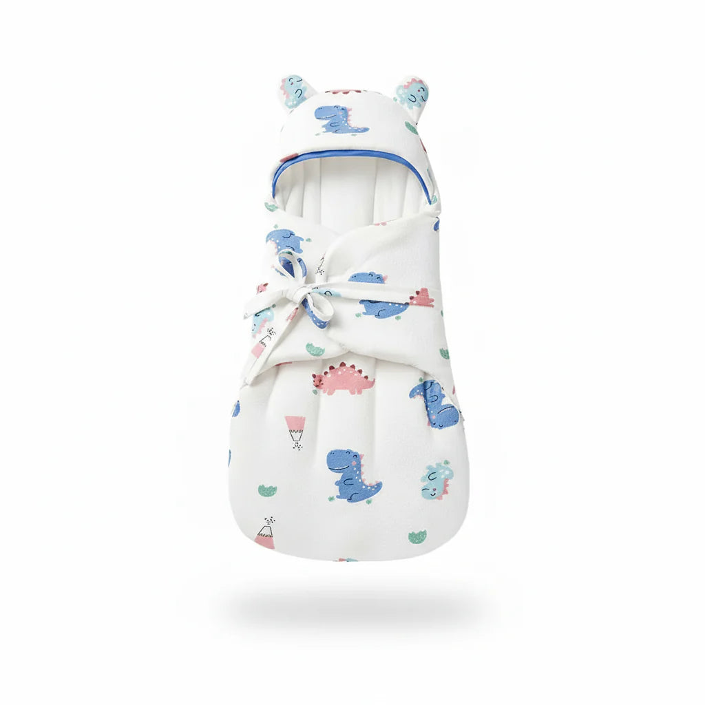 CuddleNest katoenen babywikkeldeken – zachte, ademende stof, ideale pasvorm voor veilig inbakeren en comfortabel slapen.