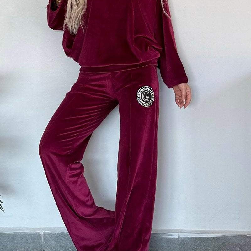 Velours Tweedelige Lounge Set met Wijde Broek