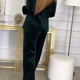 Velours Tweedelige Set met Dubbelrij Blazer
