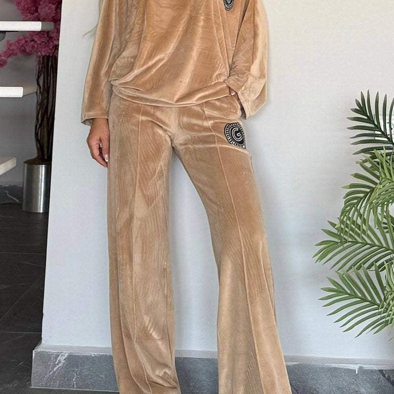 Velours Tweedelige Lounge Set met Wijde Broek