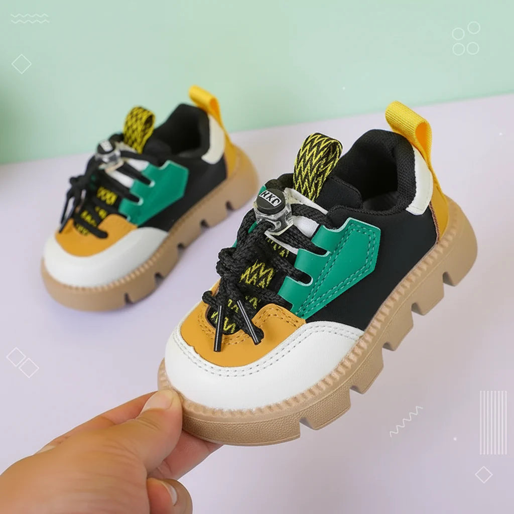 FlexiRun kindersneakers met dikke zool – stoere en comfortabele sportschoenen voor kinderen, ademend en lichtgewicht design, ideaal voor dagelijks gebruik.