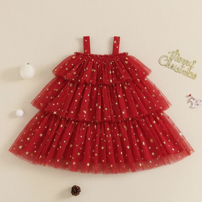 LittleStar magische kerstjurk voor meisjes – feestelijke jurk van zachte, comfortabele stof met glinsterende details, perfect voor kerst en speciale gelegenheden.