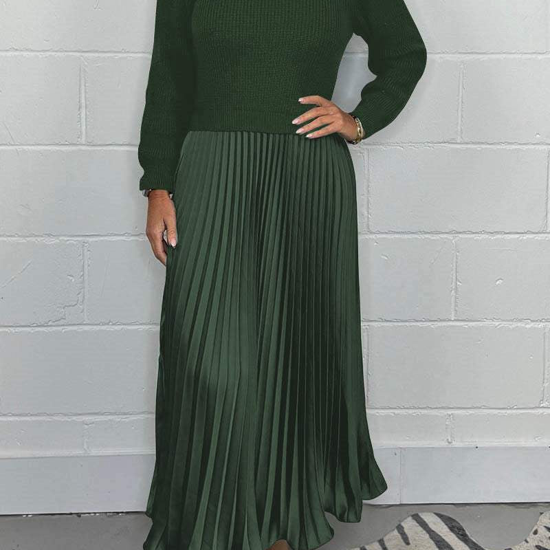 Gebreide Tweedelige Set met Geplooide Midi Rok
